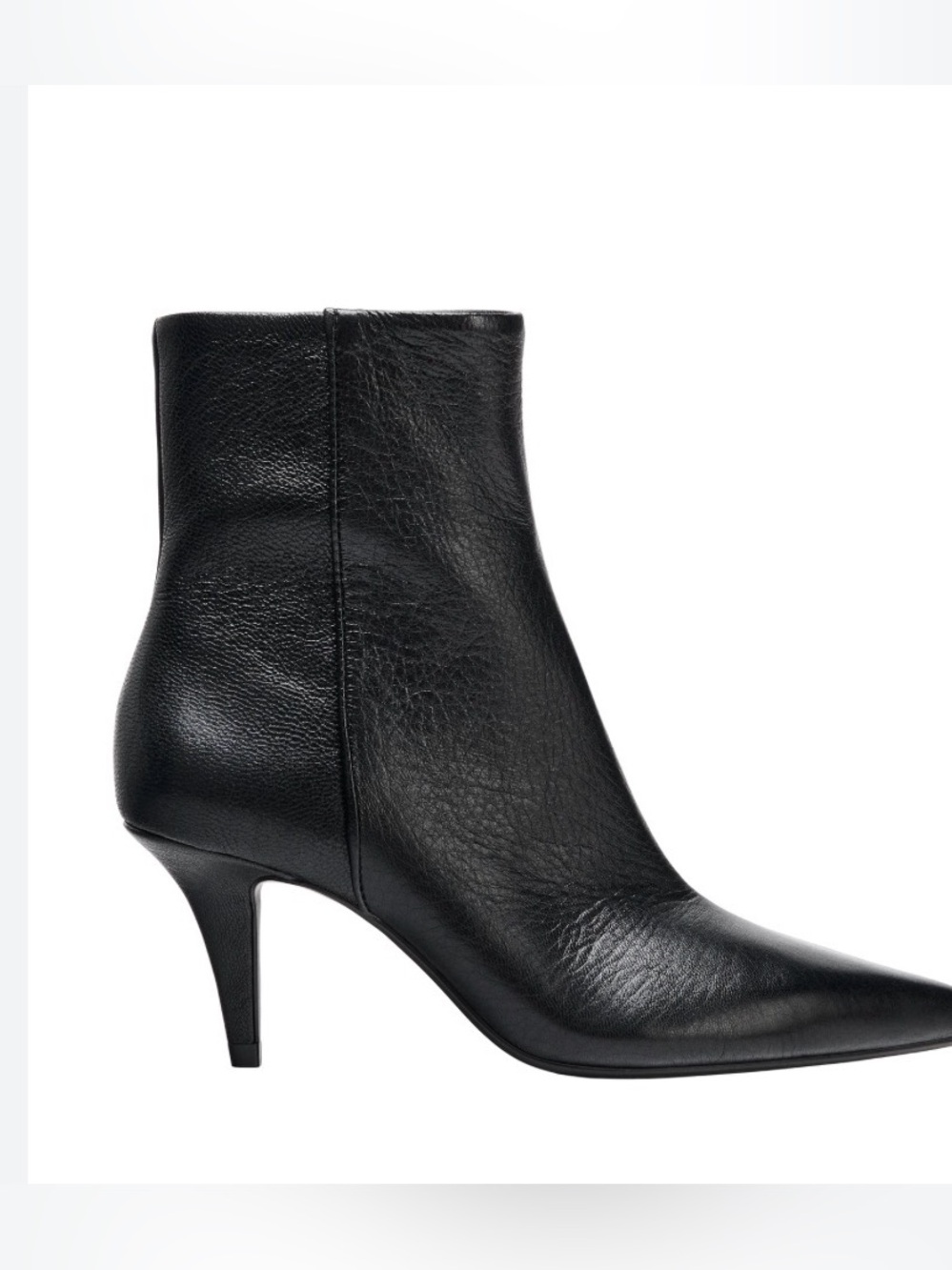 Zara Black Leather Pointed Kitten-Heel Ankle Boot in 36